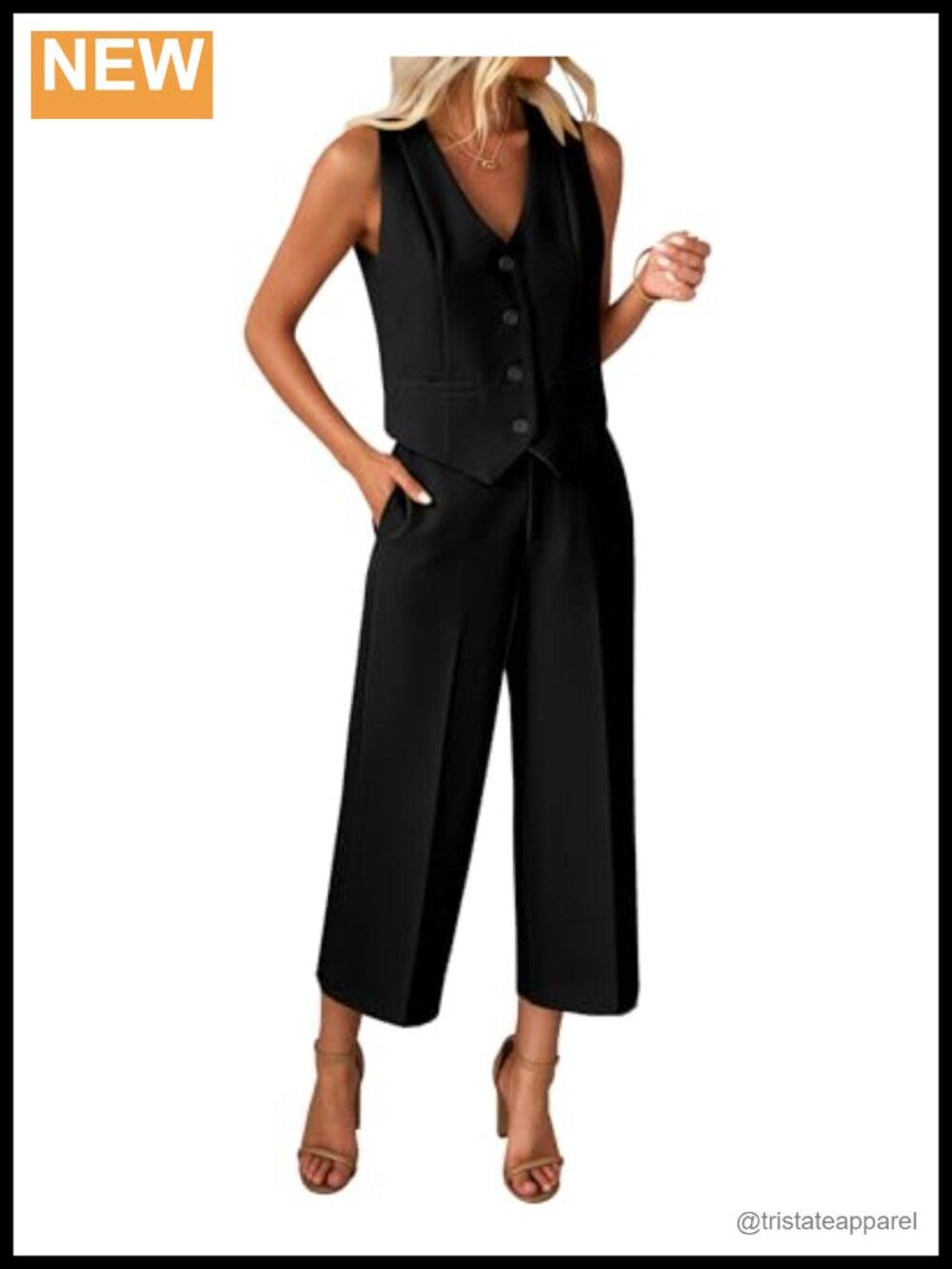 luvamia Women's 2 Piece Pantsuit Set Wide Leg Vest & Capri Pants Workwear